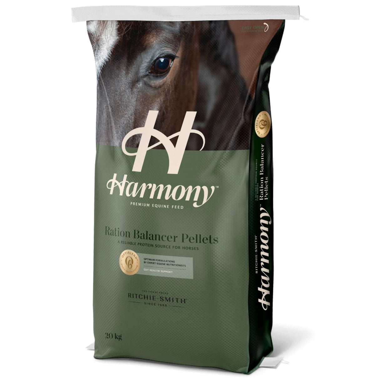 A front side view of Ritchie-Smith Harmony Ration Balancer Pellets on a white background