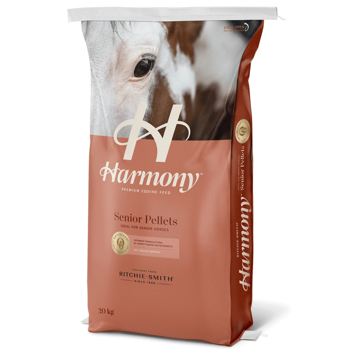 A front view of Ritchie-Smith Harmony Senior Horse Pellets on a white background