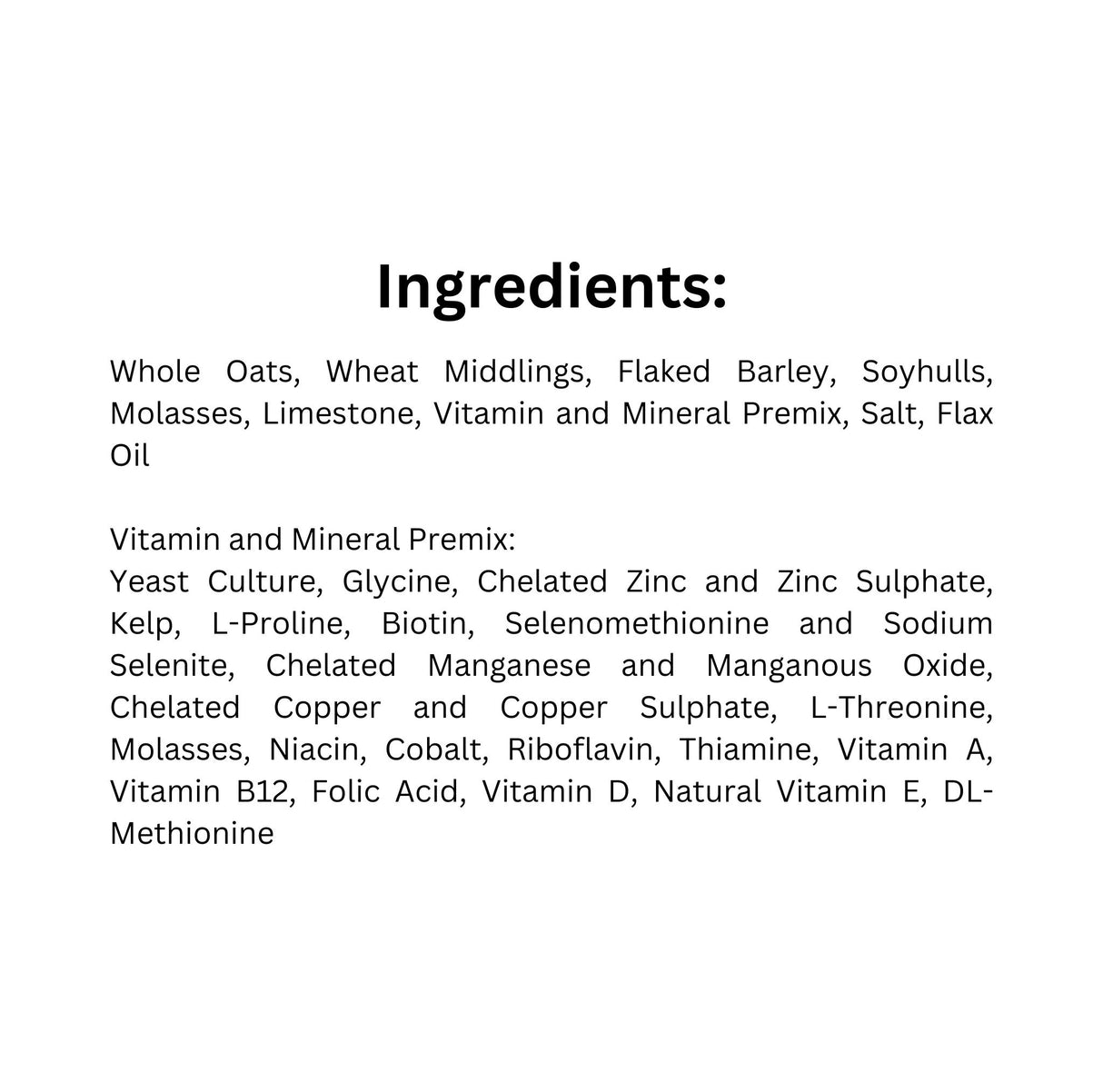 List of ingredients in Ritchie-Smith Harmony Sweet Feed Horse Feed