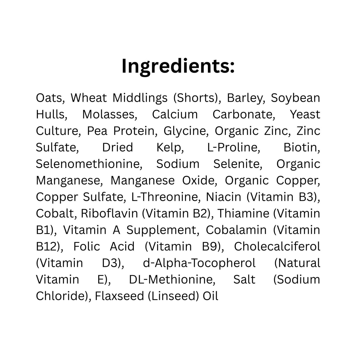 List of Ingredients of Ritchie-Smith Harmony Sweet Feed horse feed