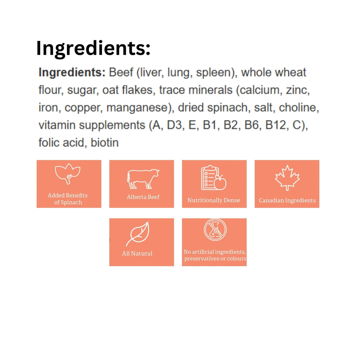 Ingredients list of Rollover Functional 800g Beef and Spinach Dog Food