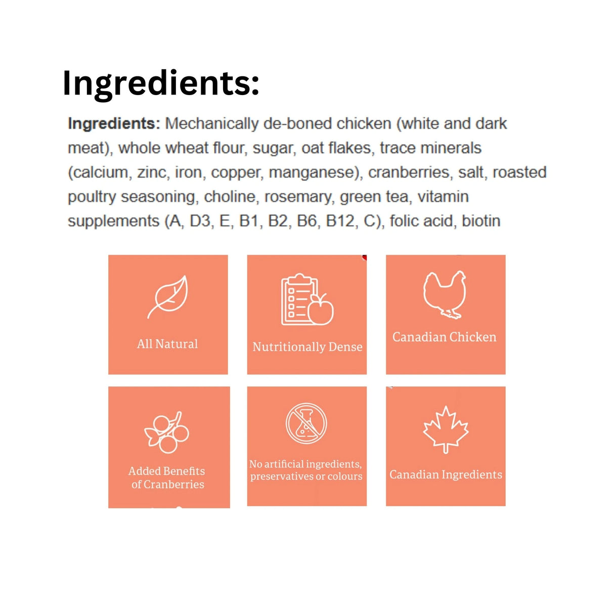 Complete ingredient list of Rollover Functional 800g Chicken and Cranberries Dog Food