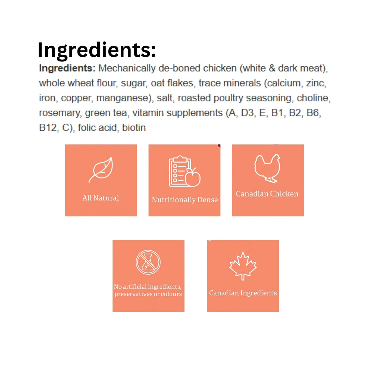 Complete ingredient list for Rollover Premium 2kg Chicken Dog Food