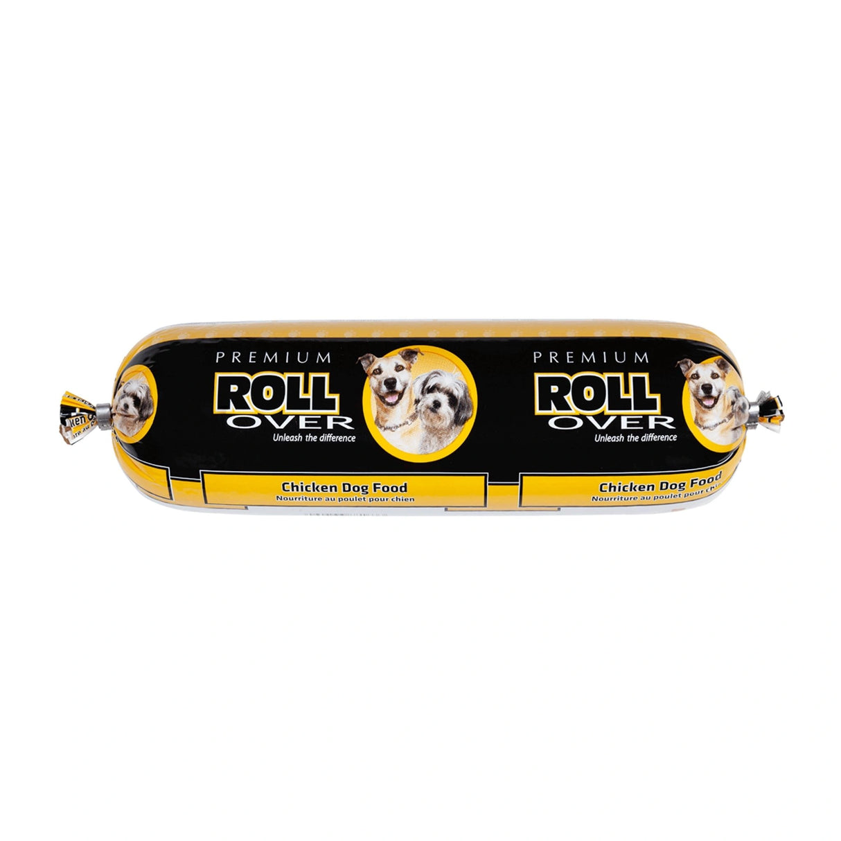 A front view of Rollover Premium 2kg Chicken Dog Food on a white background