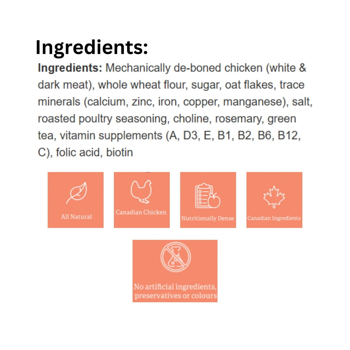 A full list of ingredients in Rollover Premium 2kg Chicken Dog Food