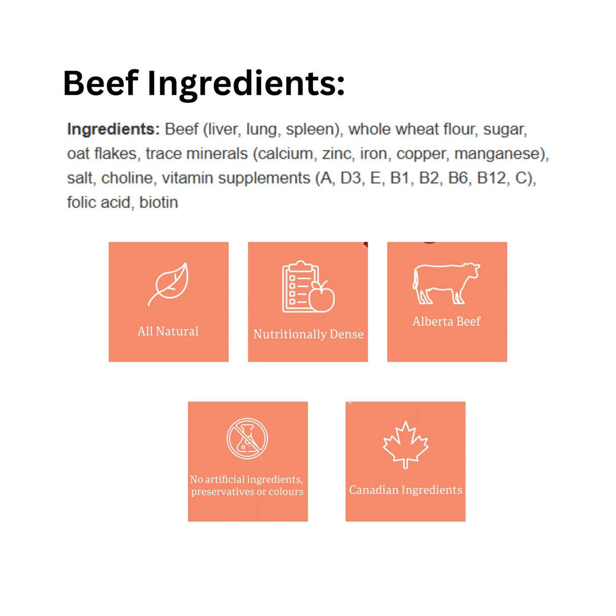 Complete ingredient list for Rollover Premium 800g Beef Dog Food