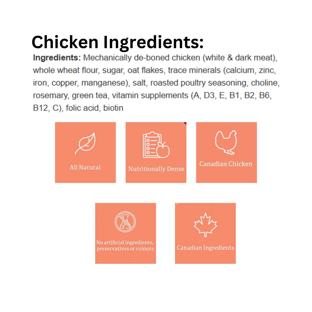 Complete ingredient list for Rollover Premium 800g Chicken Dog Food