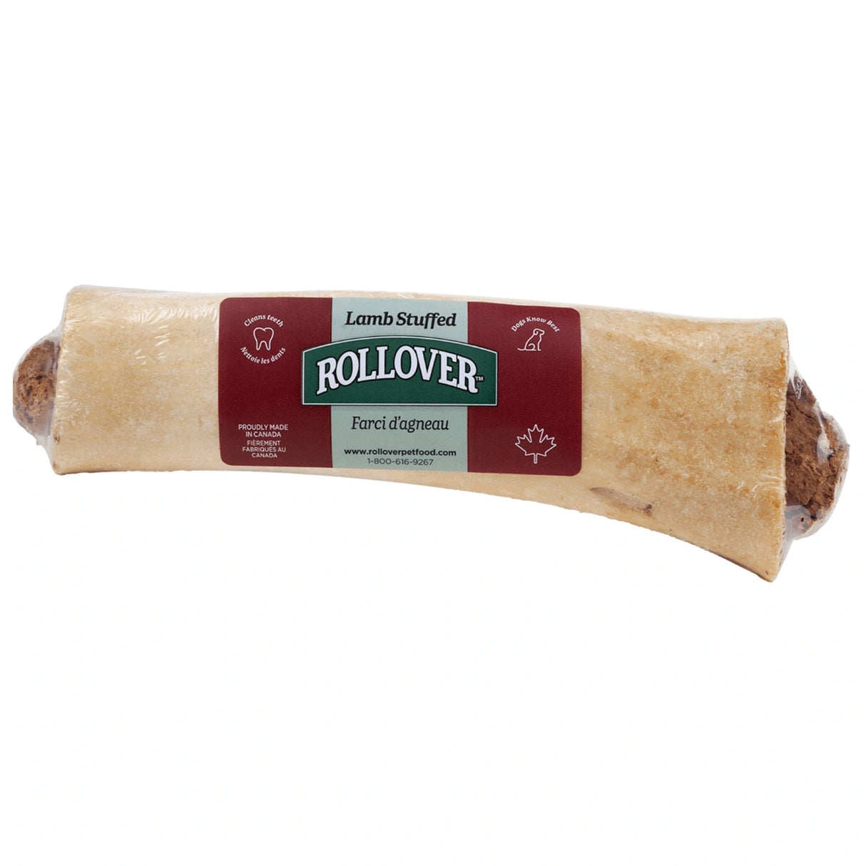 A front view of Rollover Stuffed Beef Bones Large Lamb Stuffed on a white background