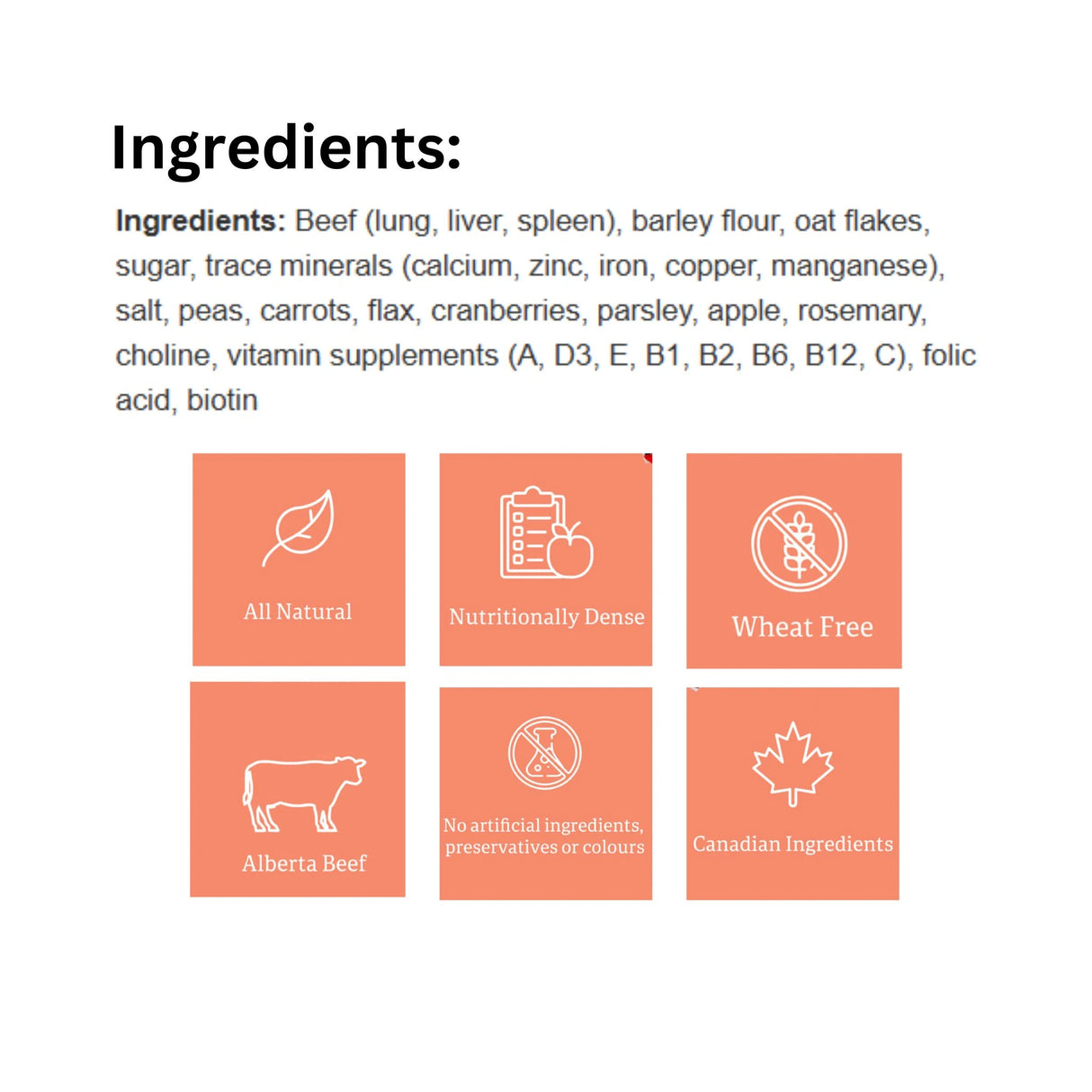 Ingredients list of Rollover Wheat Free 454g Beef and Veggie Dog Food