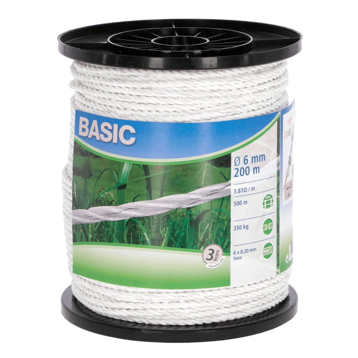 A front view of Corral Rope Fence 6mm x 200m on a white background