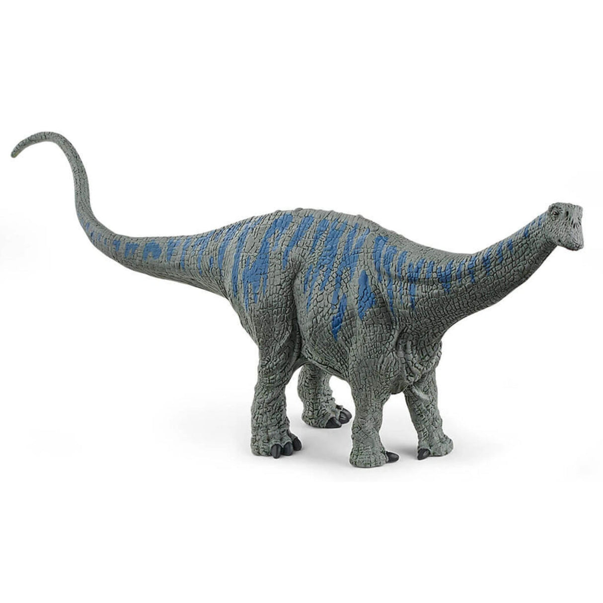 A close-up view of Schleich Dinosaur Toy Brontosaurus on a white background