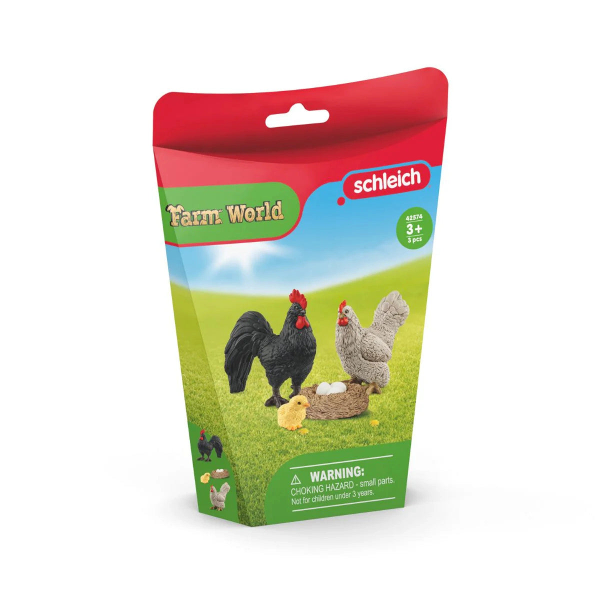Close-up view of Schleich Farm Family Brood Set Farm Animal Toys pack on a white background