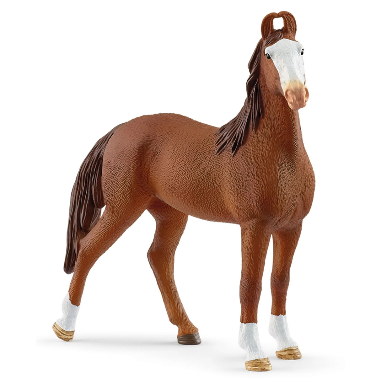 A close-up view of Schleich Marwari Mare horse toy on a white background