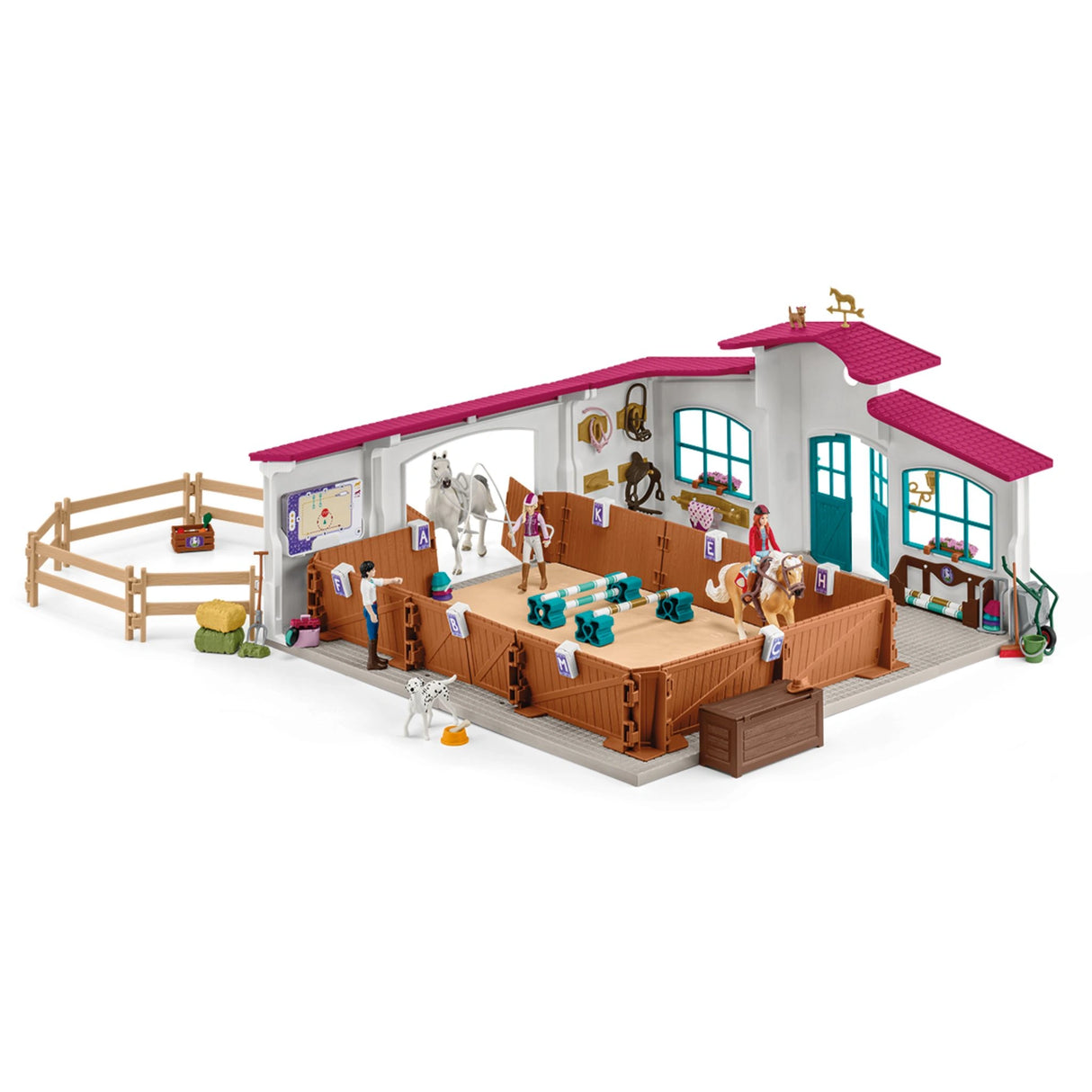 A close-up view of Schleich Horse Toy Riding Arena Peppertree on a white background