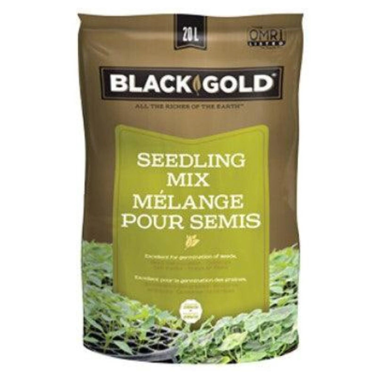 A front view of Sun Gro Horticulture Seedling Mix 20 Liter Black Gold on a white background