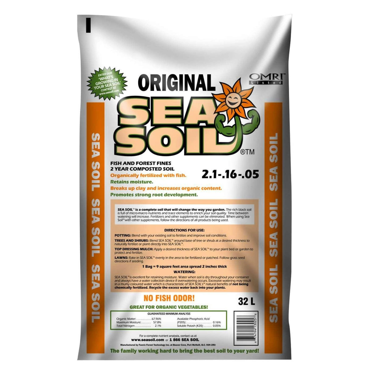 A front view of Sea Soil Soil Mix Natural Organic Growing Soil on a white background