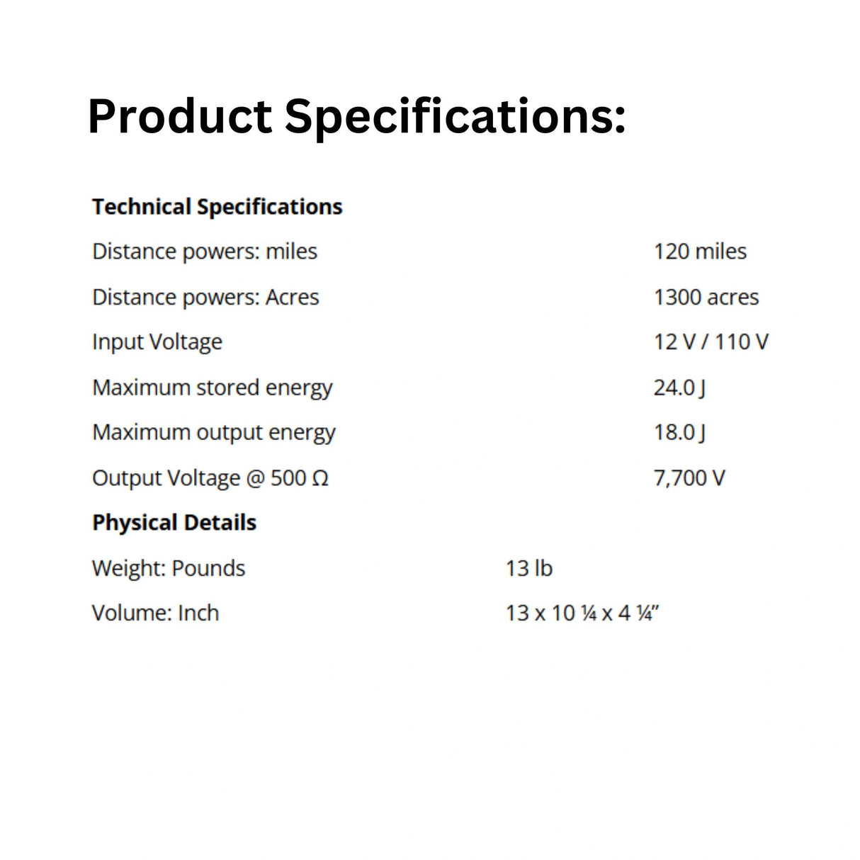 Speedrite 18000i Unigizer Dual Powered Fence Energizer product specifications on a white background