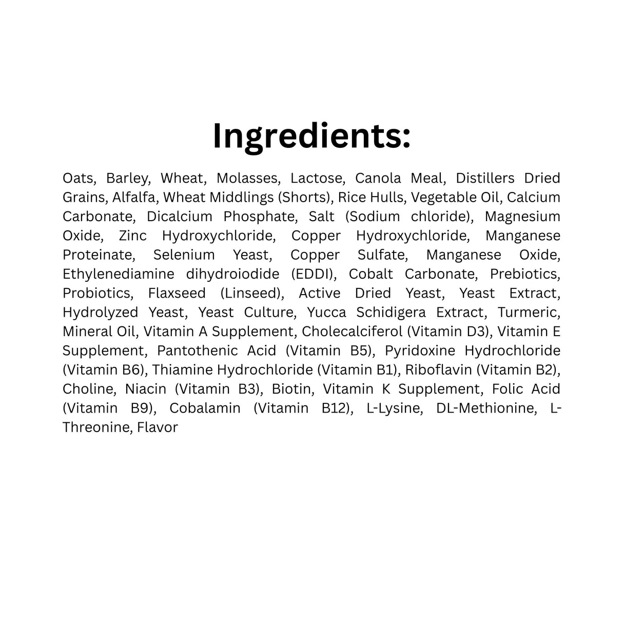 List of ingredients in Step Right Horse Feed Step 1 Start Right for broodmares and young horses