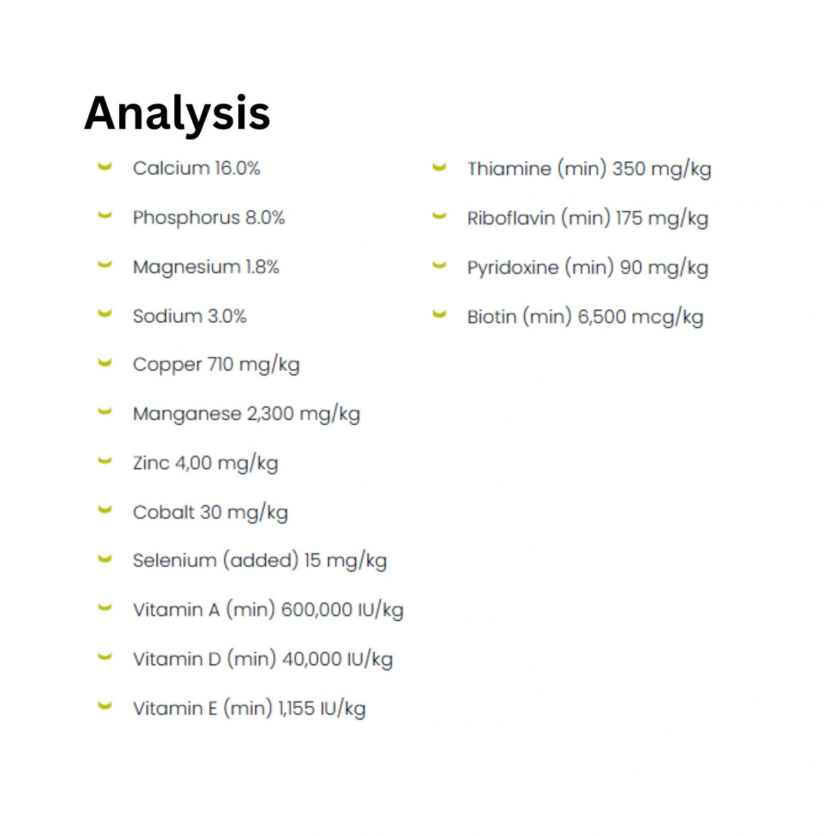 Guaranteed Analysis label of Step Right Step 5 Top Up Mineral Fortifier Horse Feed