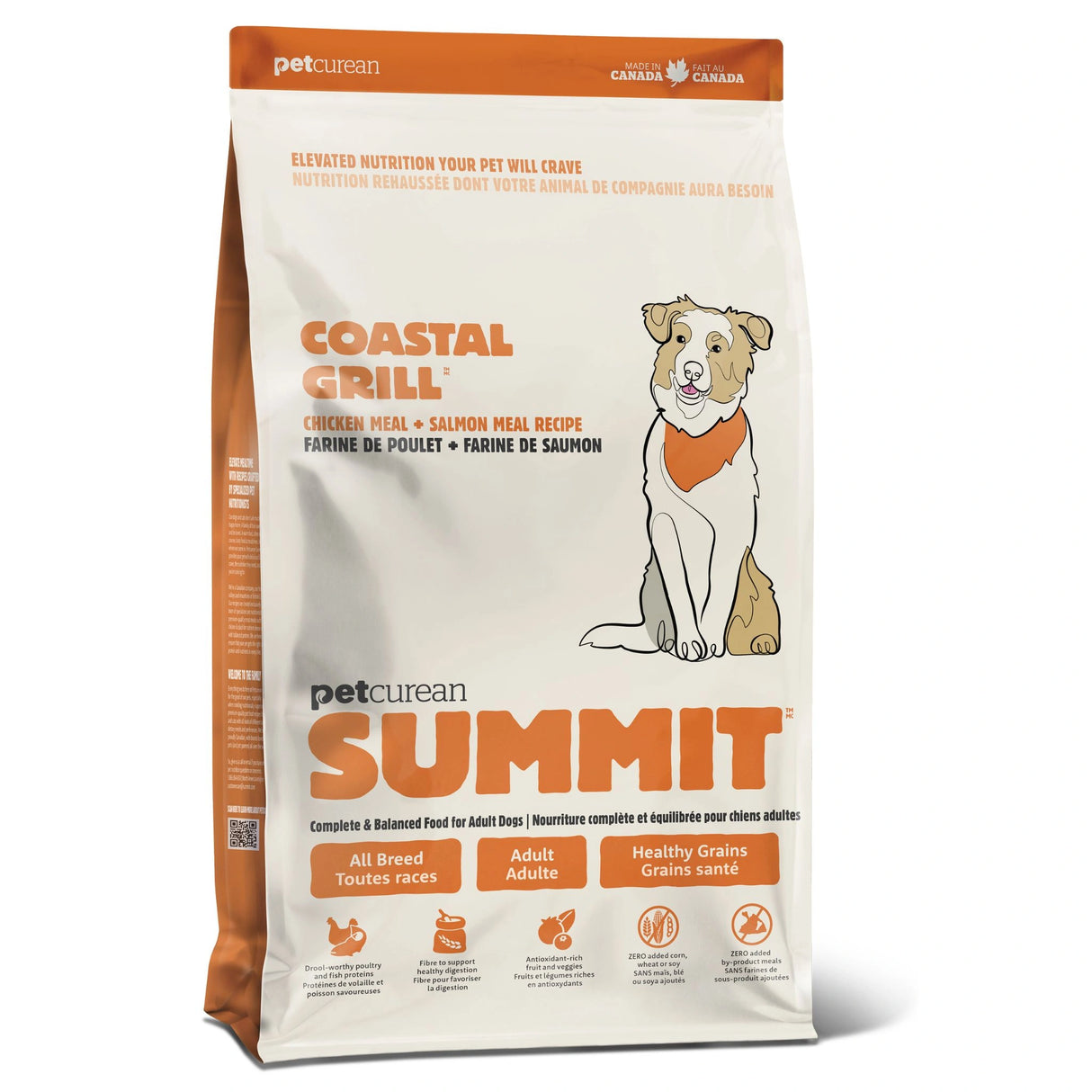 Front of a bag of Summit Chicken Meal + Salmon Meal dog food on a white background