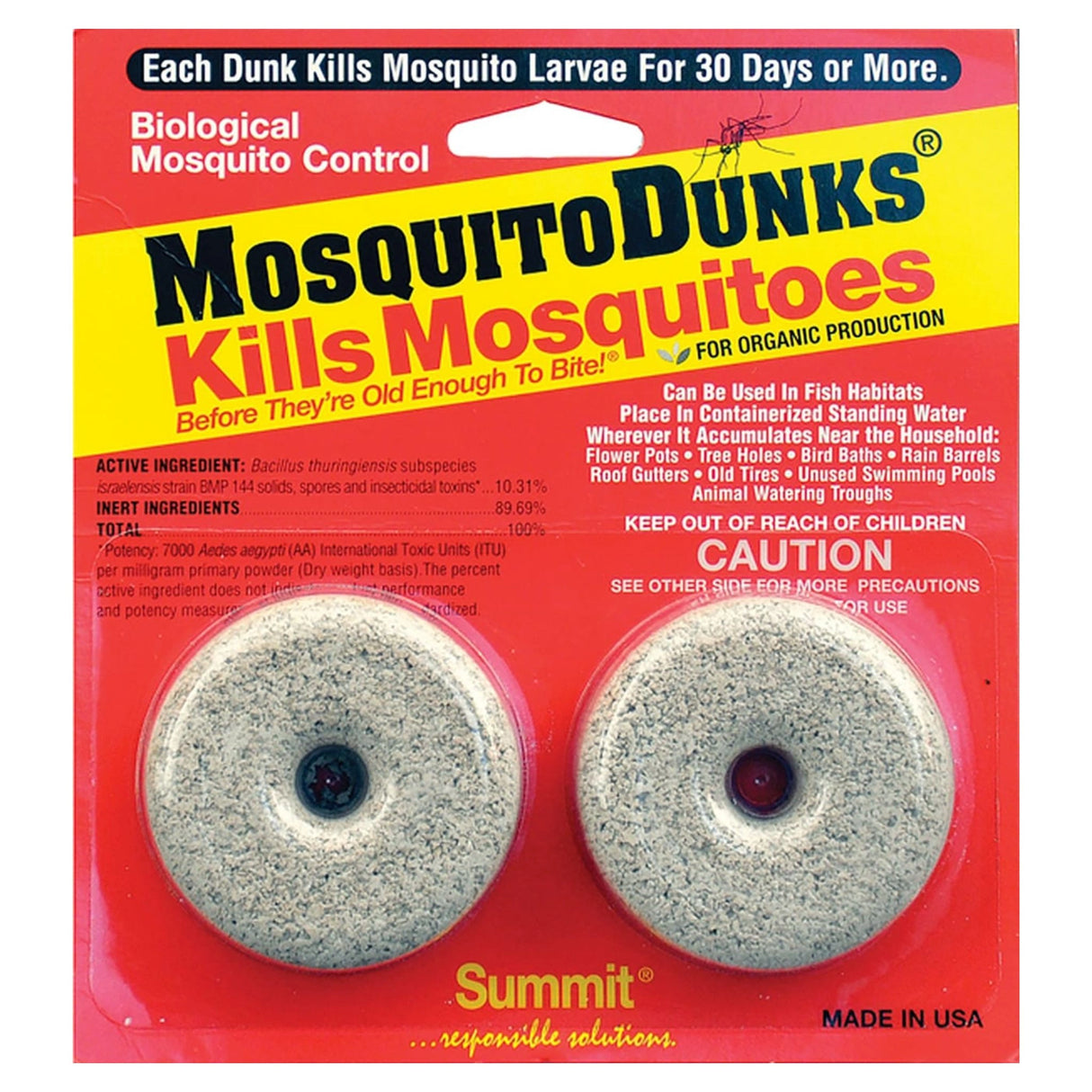 Front view of Summit Mosquito Dunks pack of 2 for mosquito control on a clean white background