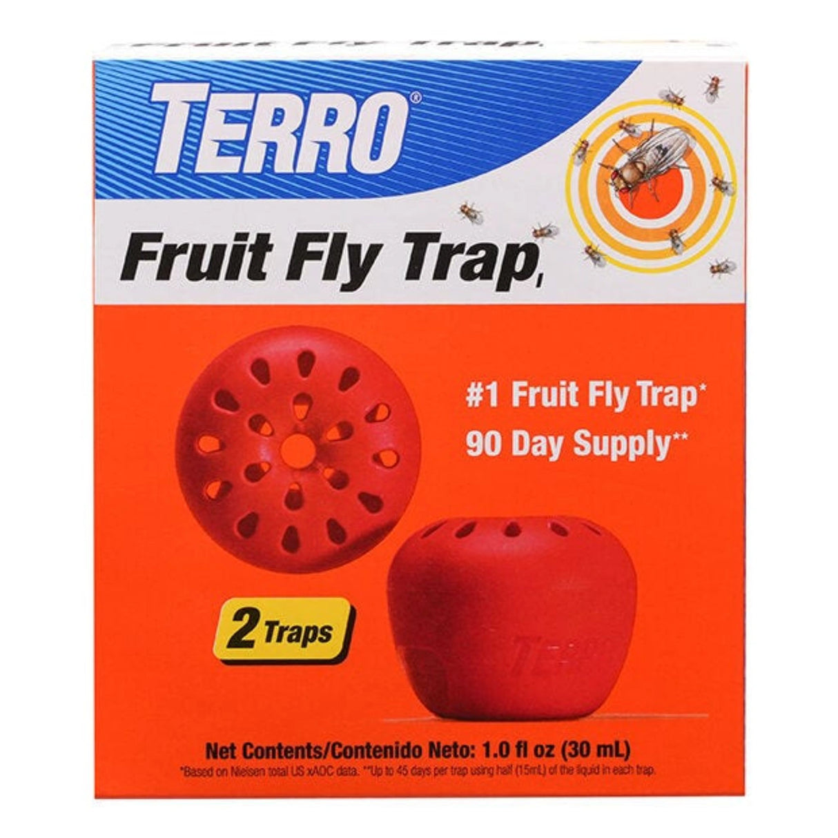 Front view of Terro Fruit Fly Trap on a white background