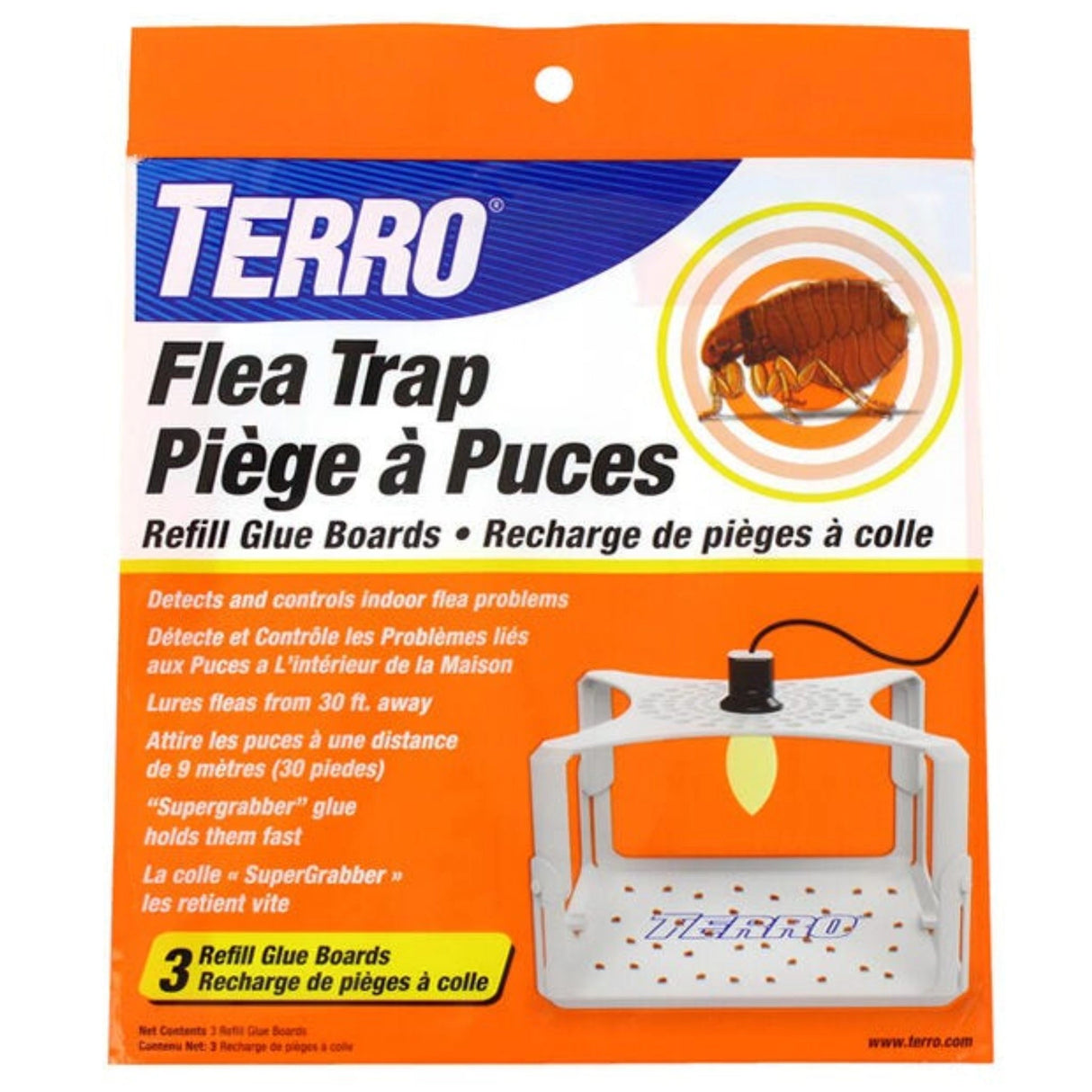 A front view of Terro Flea Trap Refill Glue Boards on a white background
