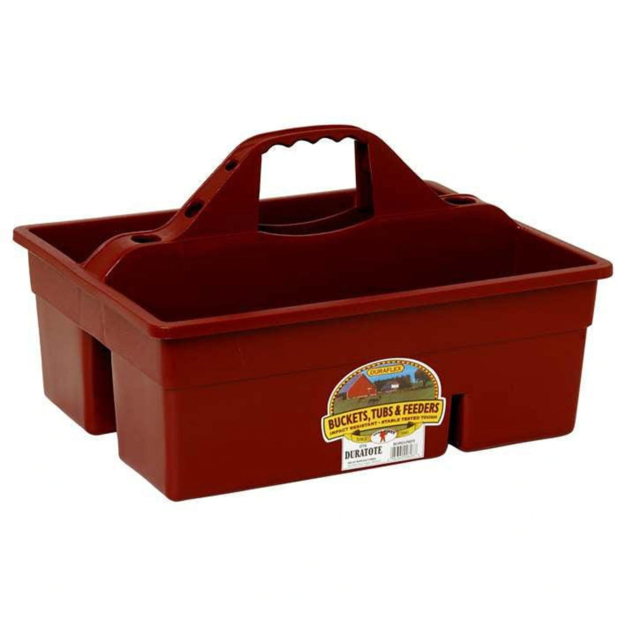 A front side view of the Burgundy Plastic DuraTote Tote Box by Little Giant on a white background