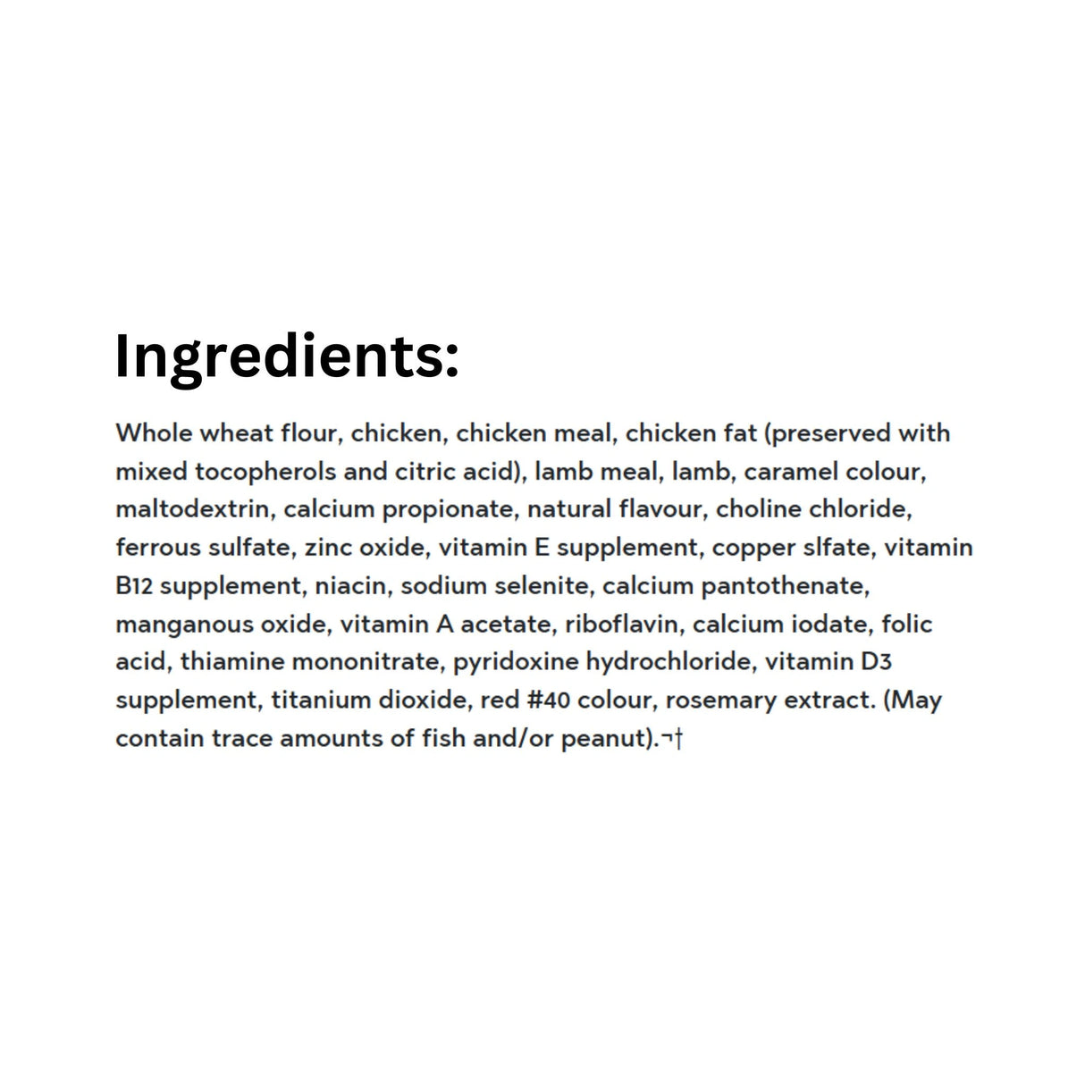 List of Ingredients of Treat Time Medium Basted Biscuits 7lb Chicken, Bacon, Lamb Dog Treats