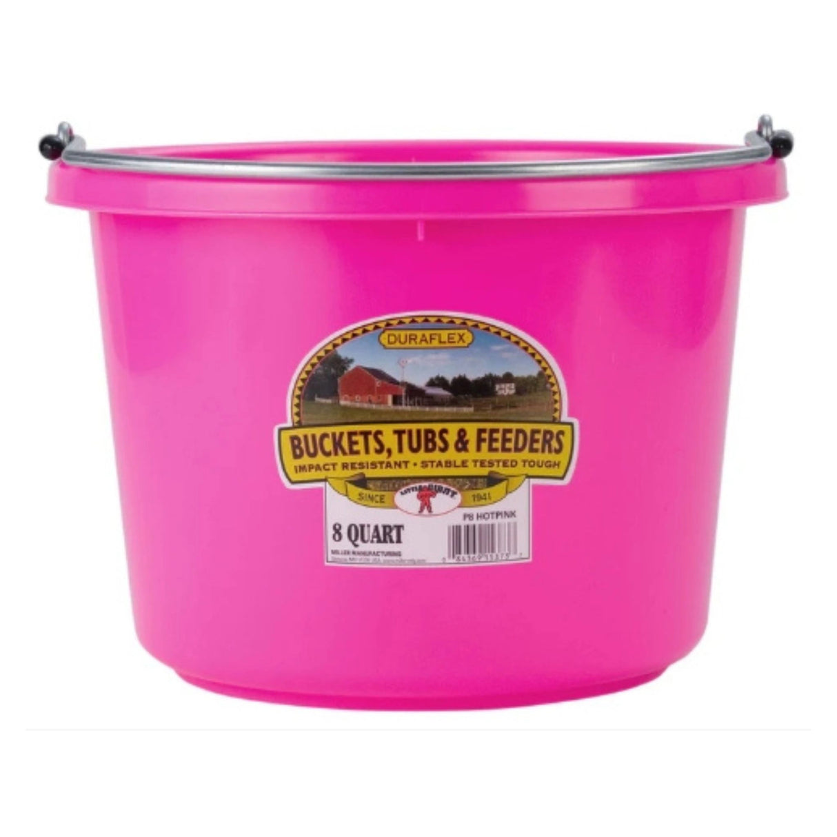 A front view of Hot Pink Little Giant 8 Quart Plastic Bucket on a white background