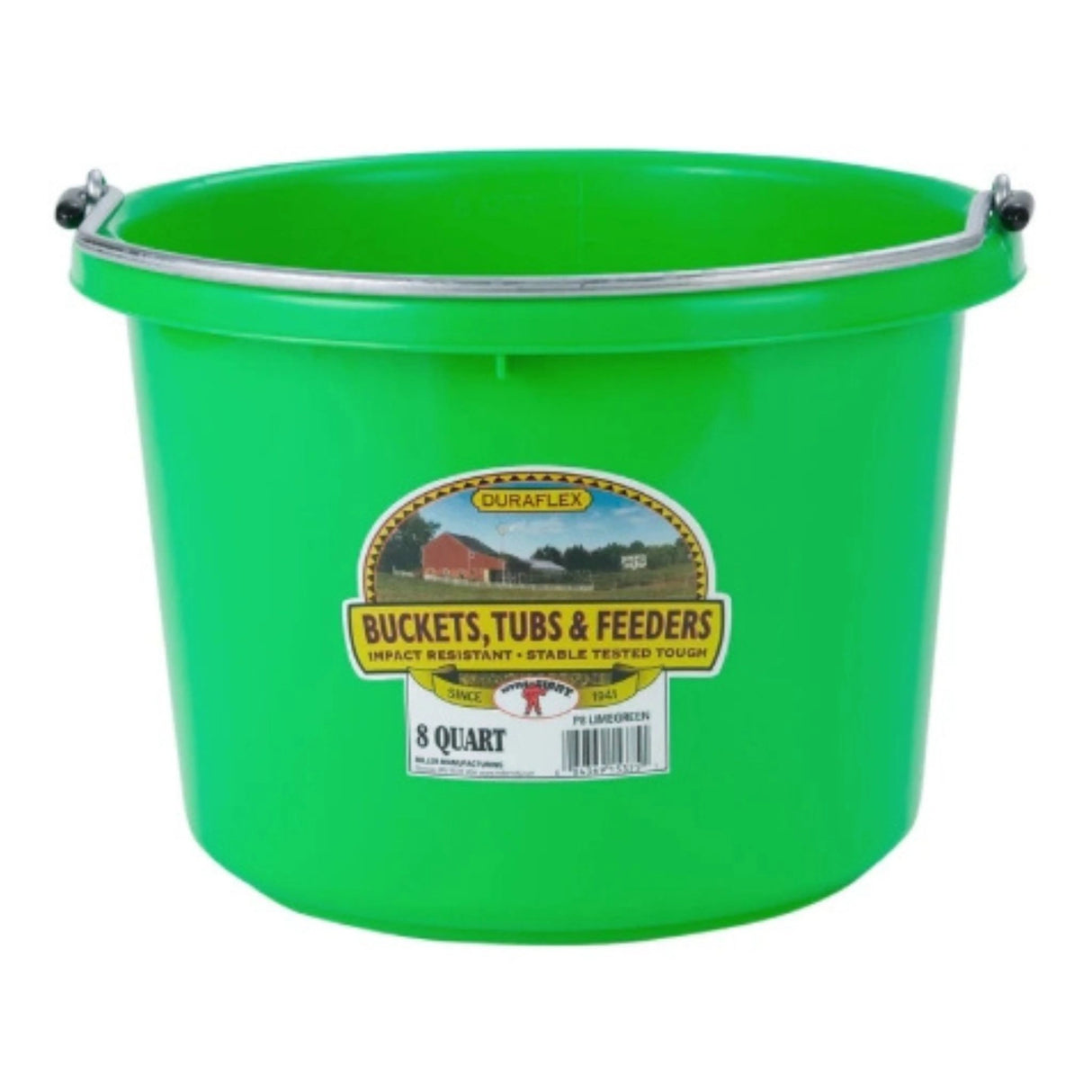A front view of Lime Green Little Giant 8 Quart Plastic Bucket on a white background