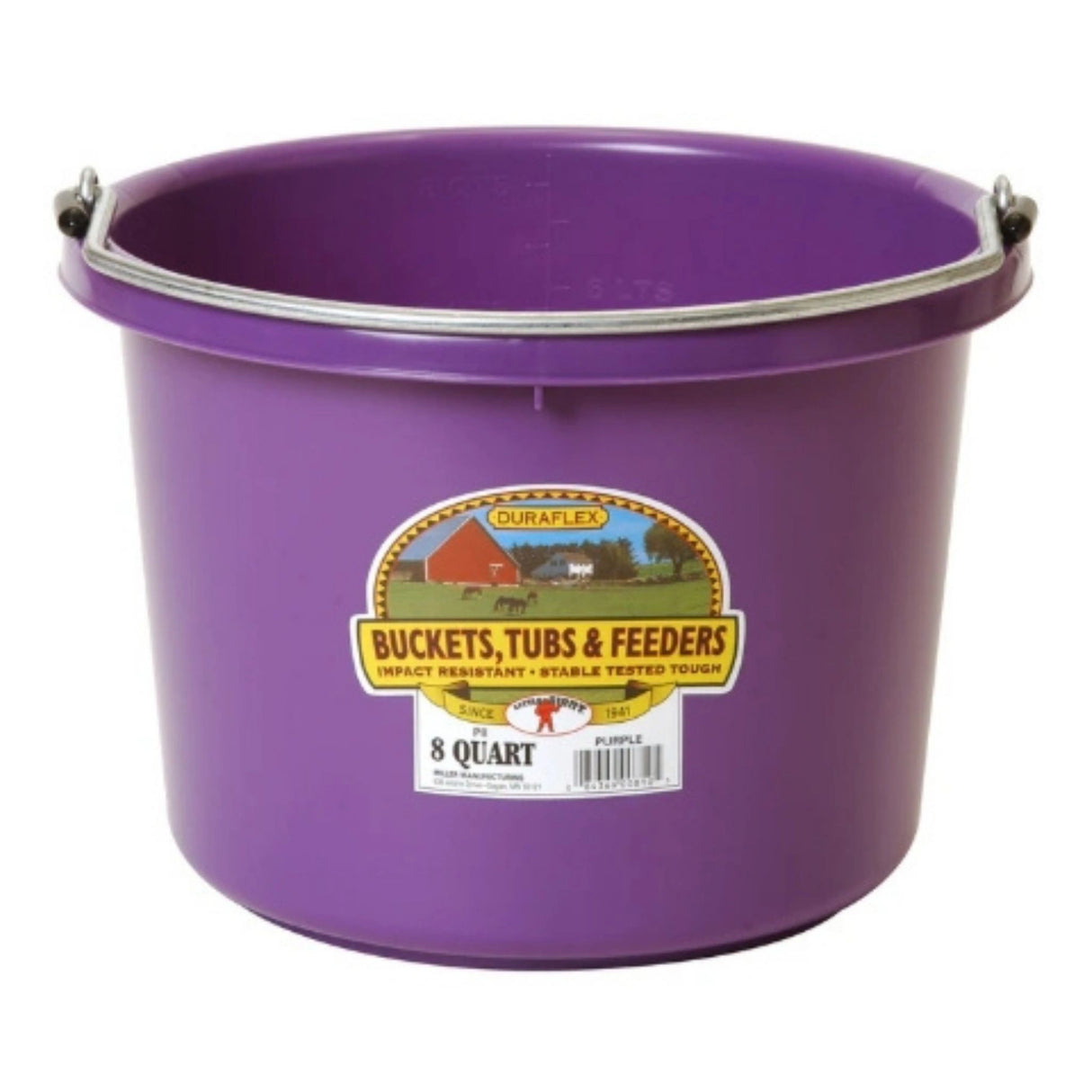 A front view of Purple Little Giant 8 Quart Plastic Bucket on a white background