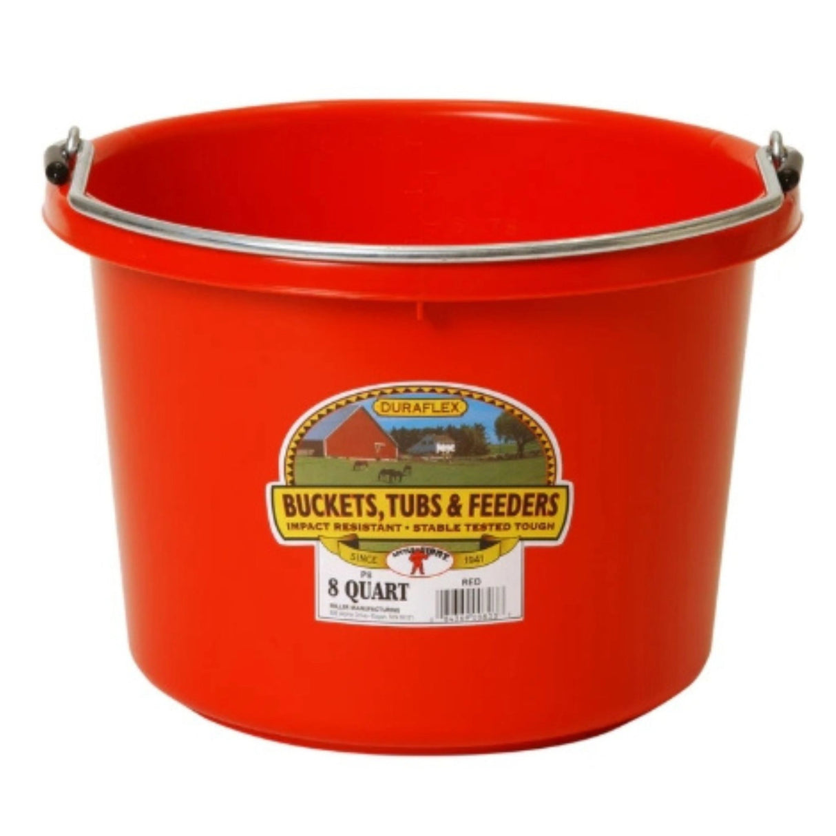 A front view of Red Little Giant 8 Quart Plastic Bucket on a white background