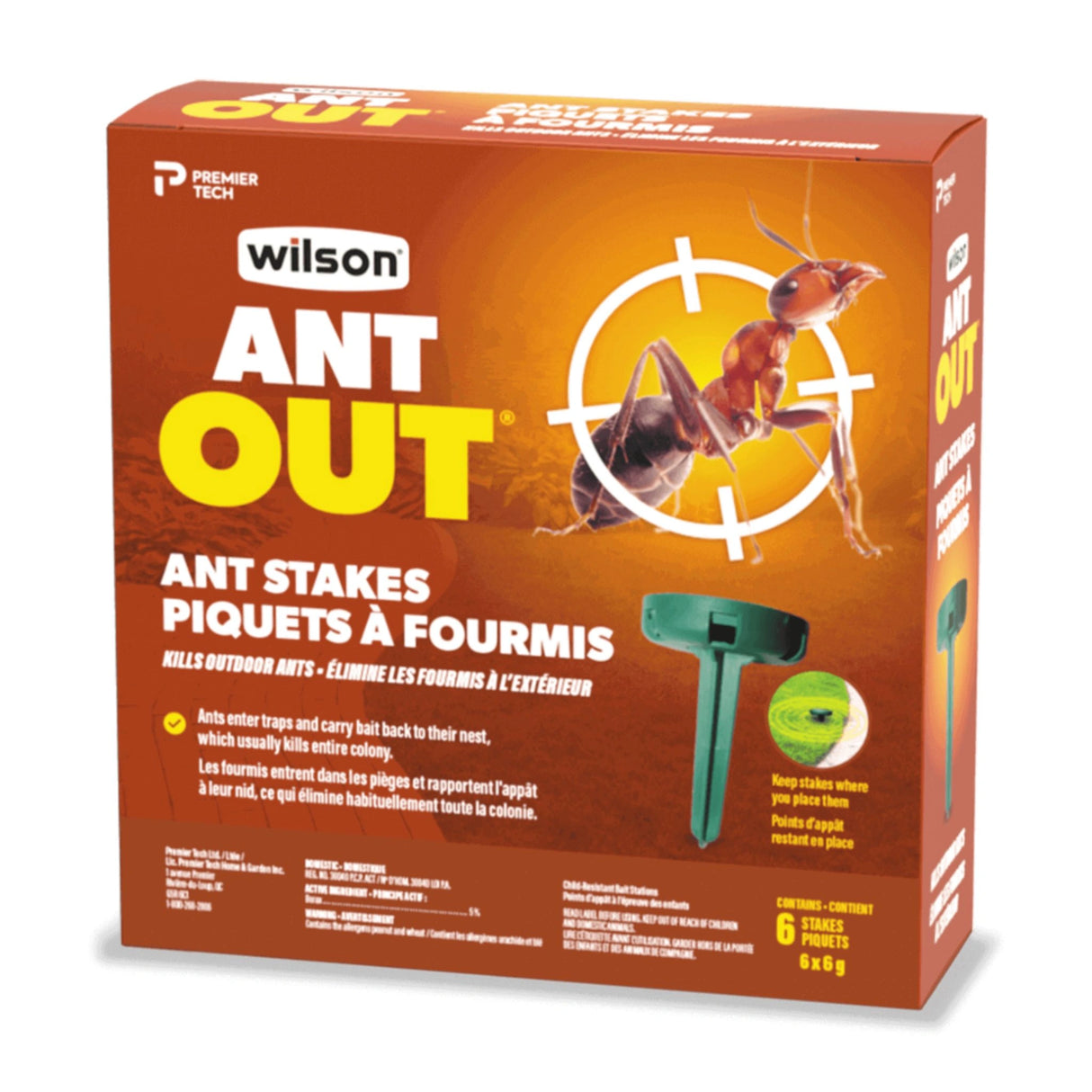 Front side view of Wilson Ant Out Ant Stakes on a white background