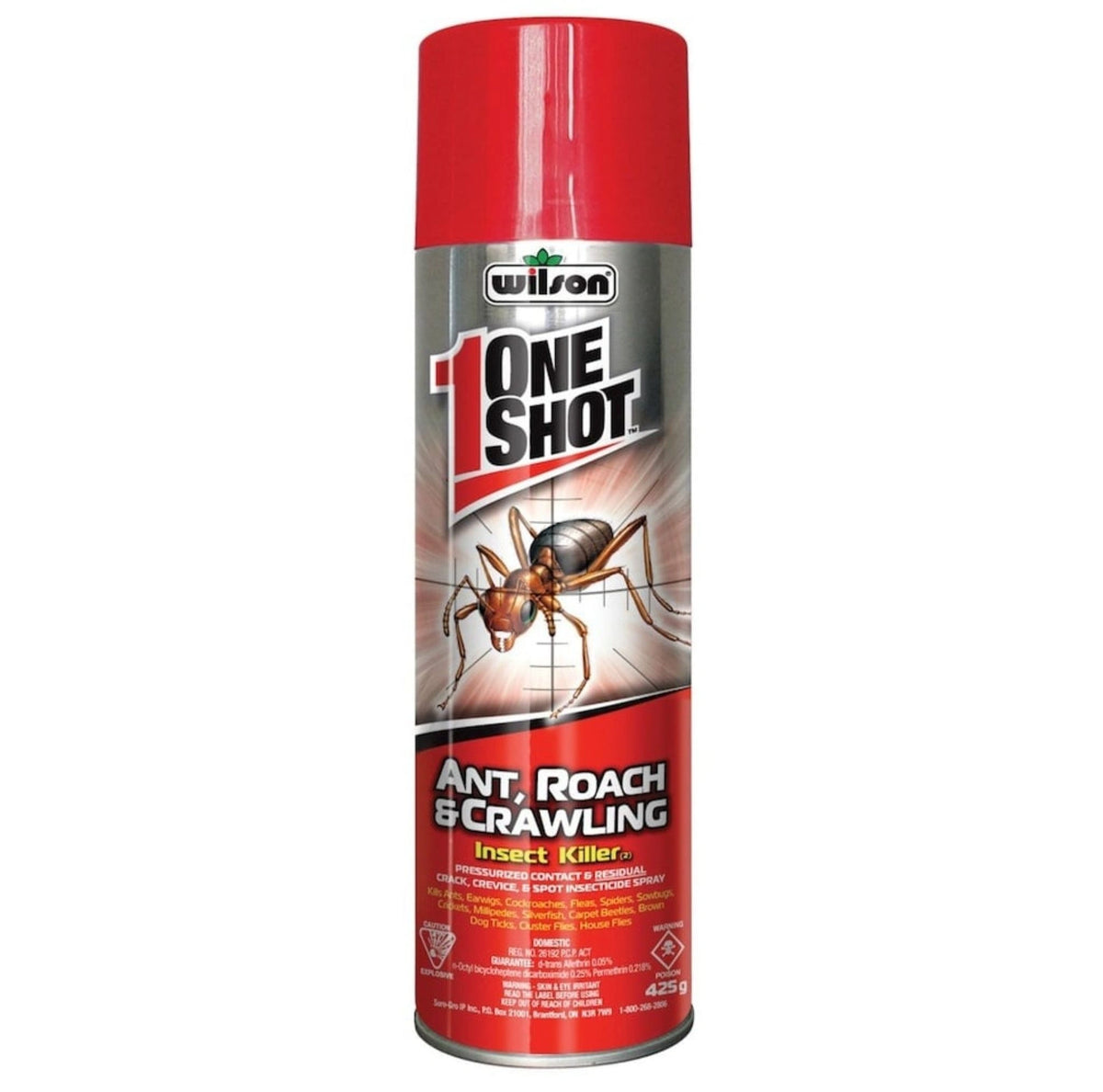 Front view of Wilson One Shot Insect Killer Spray 425g on a white background