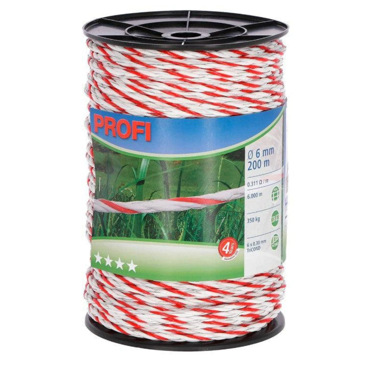 A front view part of Corral Wire Fencing Profi Fencing Poly Wire 6mm x 200 Meter on a white background