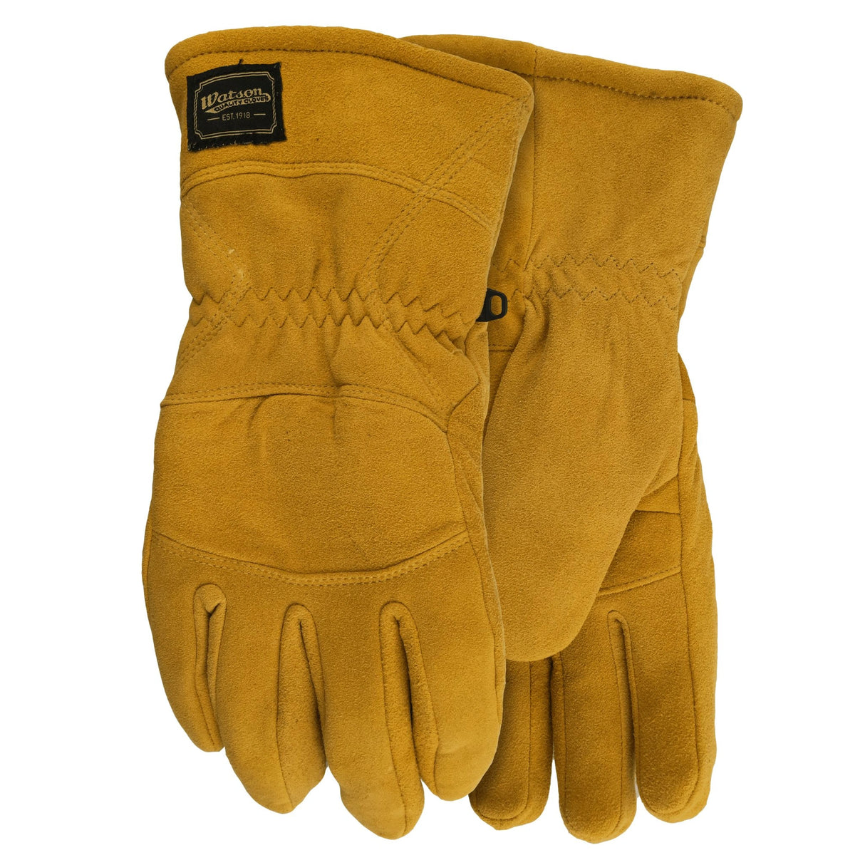 A close-up view of Watsons Work Gloves 9590 Crazy Horse Split Leather with Sherpa Lining on a white background