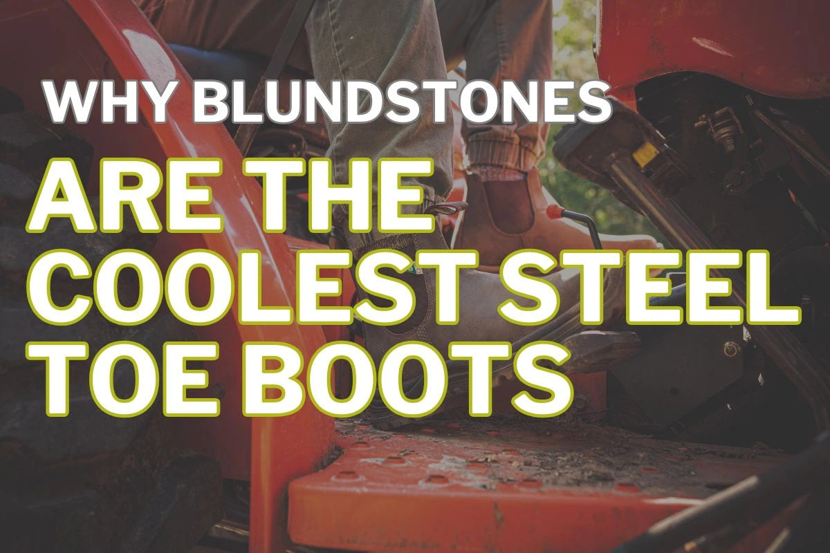 A man working on equipment wearing blundstone steel toe boots