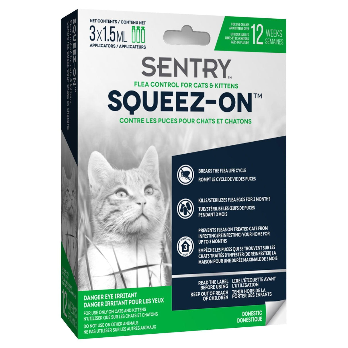 Sentry Squeeze-On Flea Control for Cats and Kittens - 3x1.5 ml