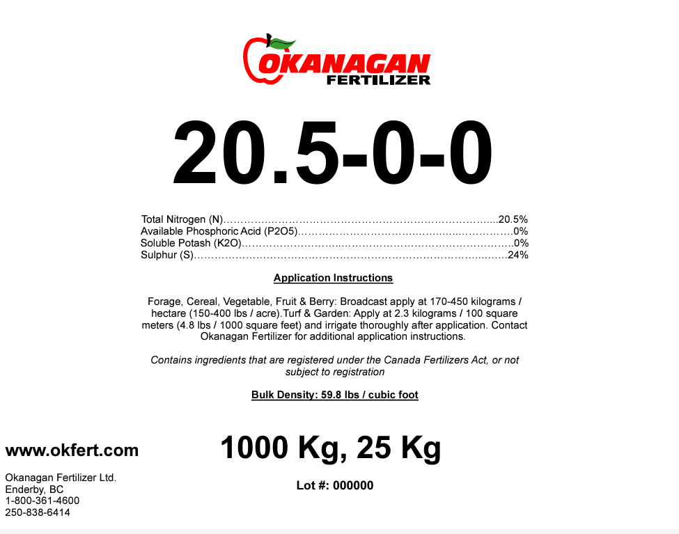 20.5-0-0-24S Fertilizer 25kg