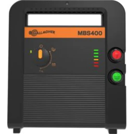 Gallagher MBS400 Multi-Power Fence Energizer – G390404 (110V, Battery & Solar, 4 Joules)