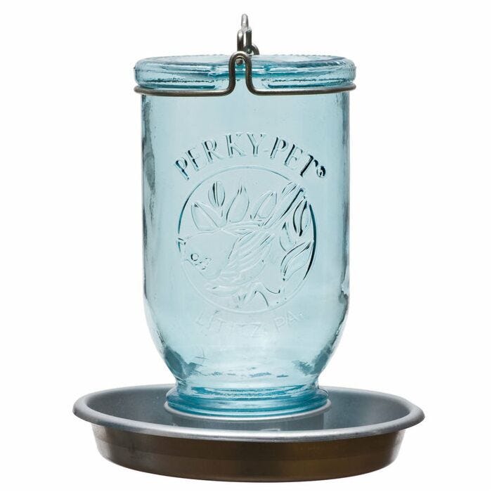 Perky Pet | Mason Jar Bird Waterer | 32 oz | Antique Blue Glass
