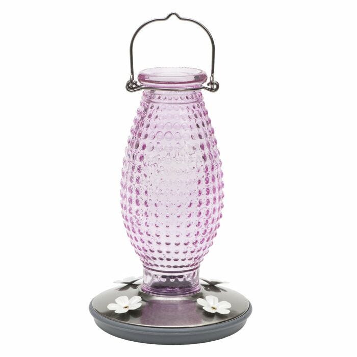 Hummingbird Feeder Vintage Cranberry Hobnail 16oz