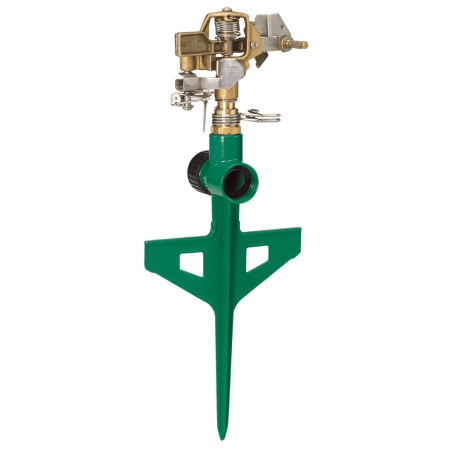 Dramm ColorStorm Impulse Stake Sprinkler | Brass Head | Step-In | 70 Ft.