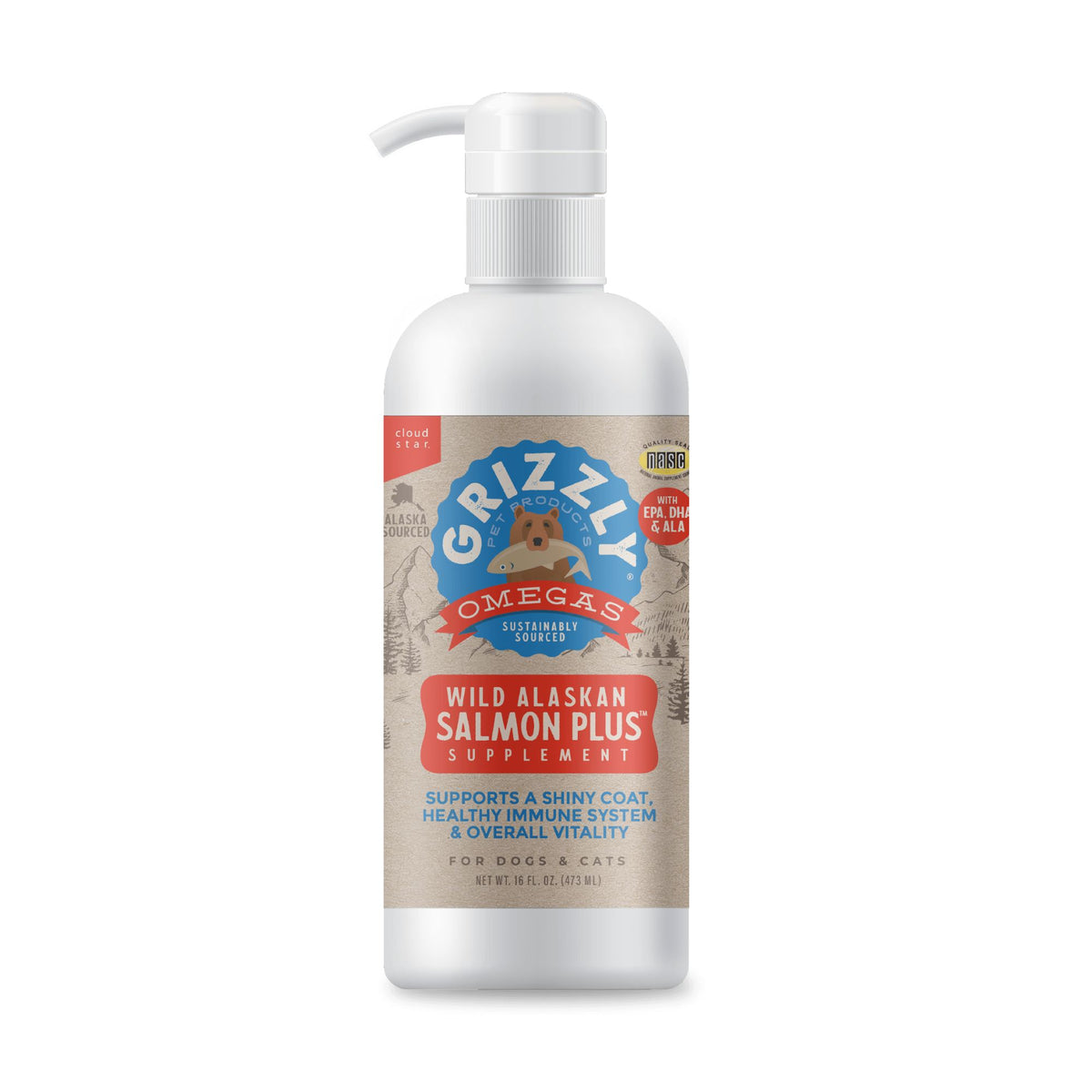 Grizzly Salmon Plus Omega Oil Supplement for Dogs and Cats | 16oz