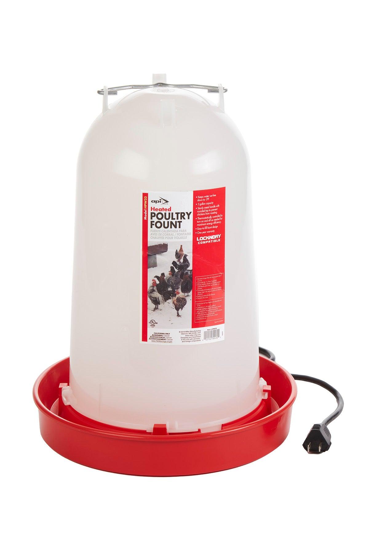 API Thermostatically Controlled 3 Gallon Heated Poultry Waterer