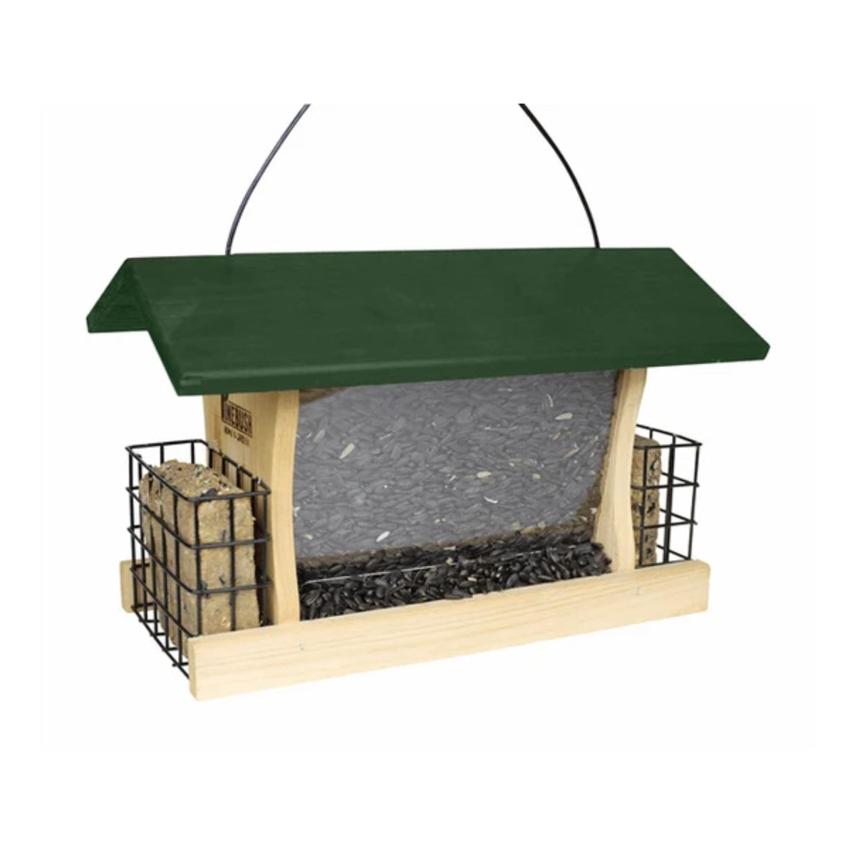 Pinebush Wooden Hopper Bird Feeder with Suet Cages