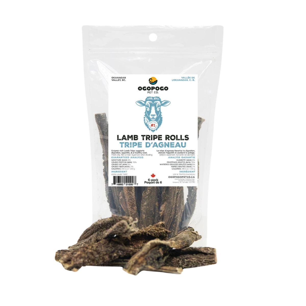 Ogopogo Pet Co Lamb Tripe Rolls Dog Treats | 6 Pack