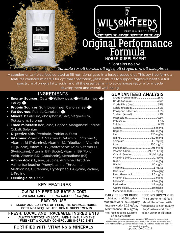 Wilson's Original Performance Formula | Soy-Free Horse Feed | 20 kg