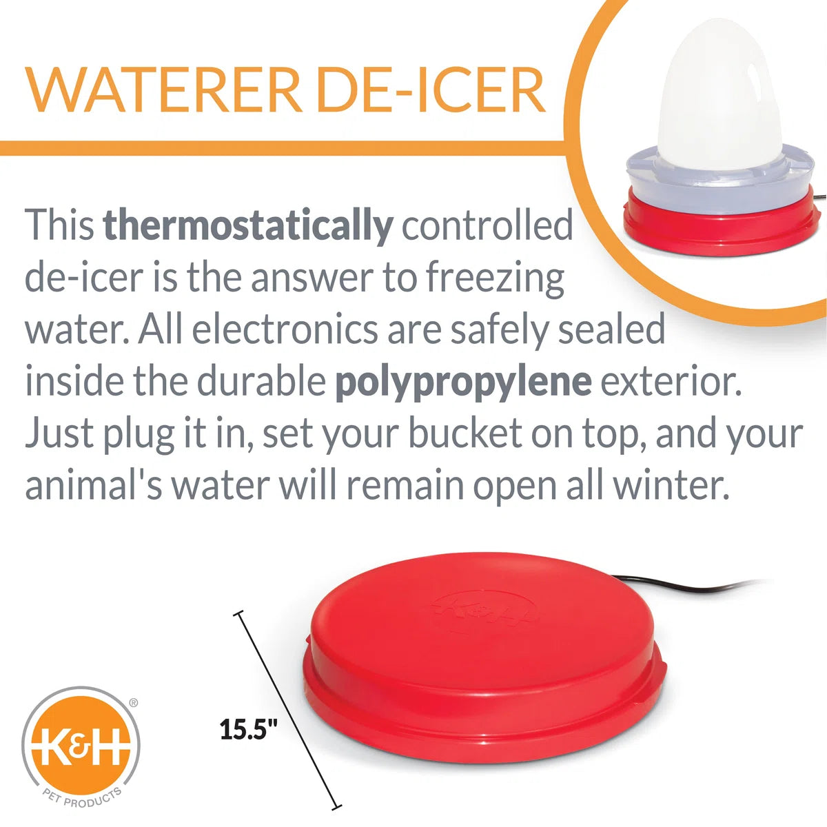 Poultry Waterer | Heated Water Base | Plastic | 80 Watts | K & H 2062